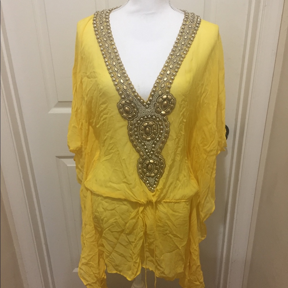 NWT Boho M Silk Caftan Beaded Festival Cover Up